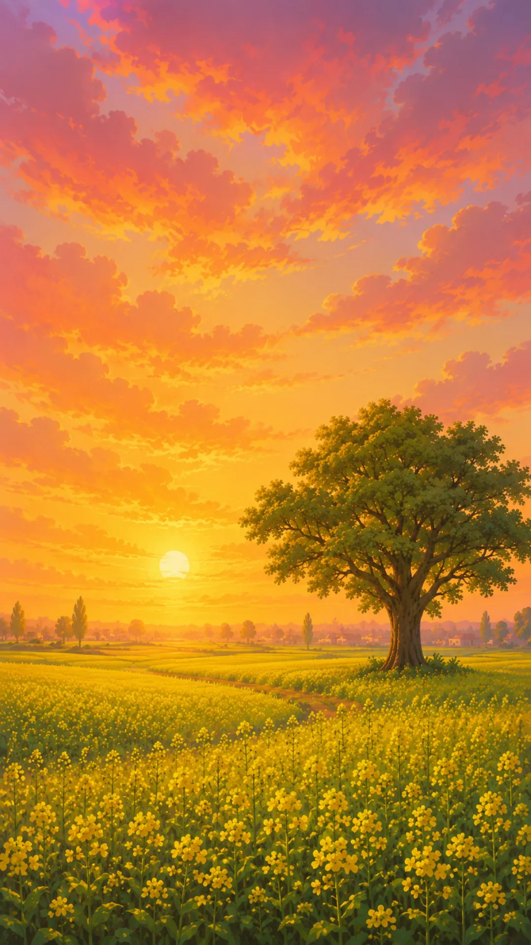 Golden mustard fields in Punjab at golden hour